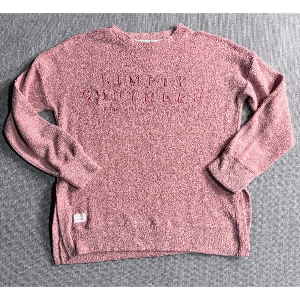 Simply Southern Womens Large Dusty Rose Pink Textured Sherpa Pullover Top L